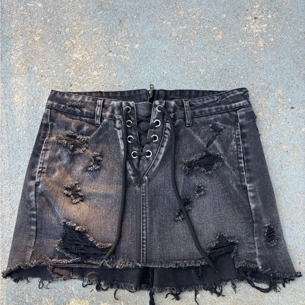 Signature8 Charcoal Distressed Mini Skirt